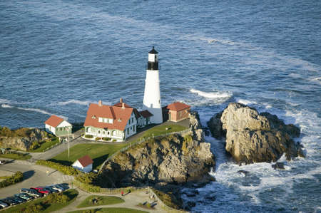 Aerial view of Portland Head Lighthouse, Cape Elizabeth, Maineのeditorial素材