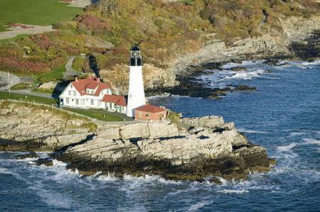 Aerial view of Portland Head Lighthouse, Cape Elizabeth, Maineのeditorial素材