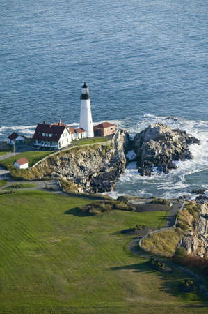 Aerial view of Portland Head Lighthouse, Cape Elizabeth, Maineのeditorial素材