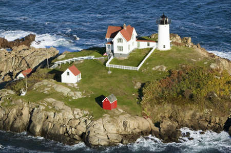 Aerial view of Nubble Lighthouse, Cape Neddick, Maineのeditorial素材