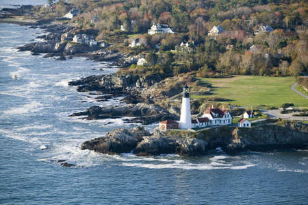 Aerial view of Portland Head Lighthouse, Cape Elizabeth, Maineのeditorial素材