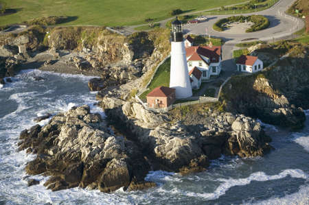 Aerial view of Portland Head Lighthouse, Cape Elizabeth, Maineのeditorial素材