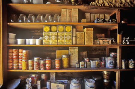 Interior of General Store with goods on shelves in Ghost Town near Virginia City, MTのeditorial素材