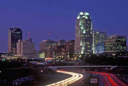 Skyline of Raleigh, NC at nightのeditorial素材