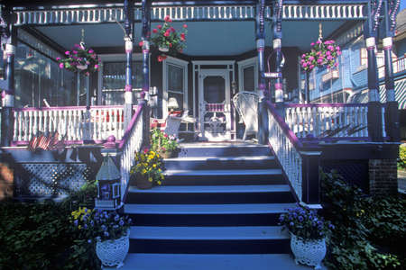 Front porch and chairs of Victorian home in Cape May, NJのeditorial素材