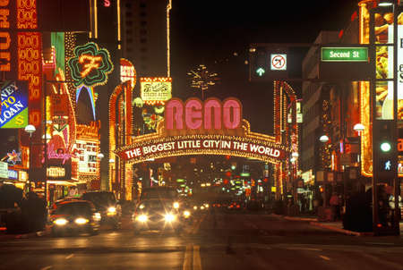 Neon lights at night in Reno, NVのeditorial素材