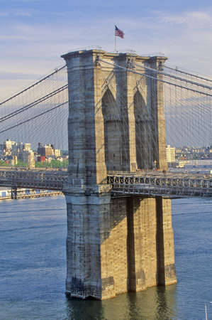 View of Brooklyn Bridge over the East River, New York City, NYのeditorial素材