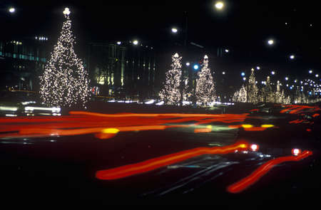 Holiday Decorations at night, New York City, NYのeditorial素材