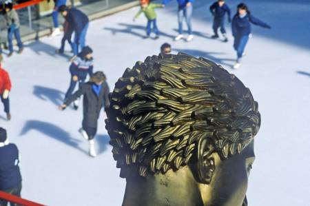 View of the Skating Rink at Rockefeller Center, New York City, NYのeditorial素材