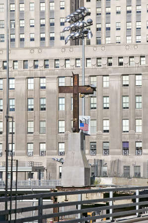 Cross at World Trade Towers Memorial Site for September 11, 2001, New York City, NYのeditorial素材