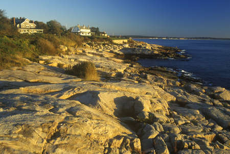 Ocean front home on Scenic route 1 at sunset, Misquamicut, RIのeditorial素材