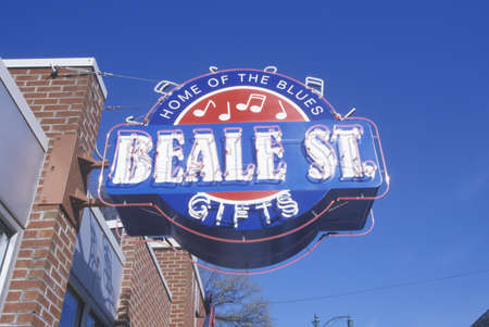 Neon sign on Beale Street, home of the Blues, Memphis, TNのeditorial素材
