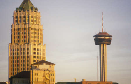 Skyline of historical San Antonio, TX at sunsetのeditorial素材