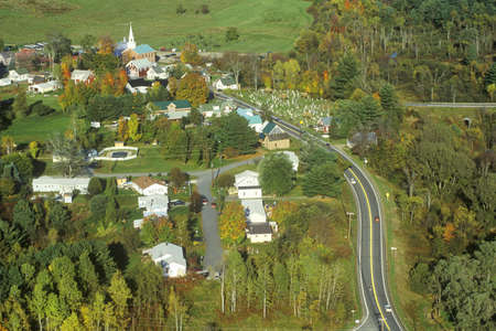 Aerial view of Hyde Park, VT on Scenic Route 100 in Autumnのeditorial素材