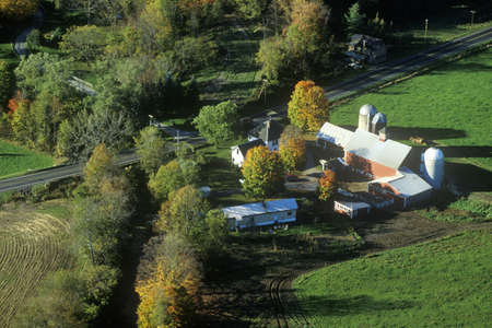 Aerial view of farms new Stowe on Scenic Route 100, VTのeditorial素材