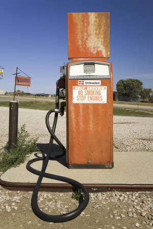 Old gas pump on the Lincoln Highway, US 30, Nebraska Byway, America's first transcontinental highway, Nebraskaのeditorial素材