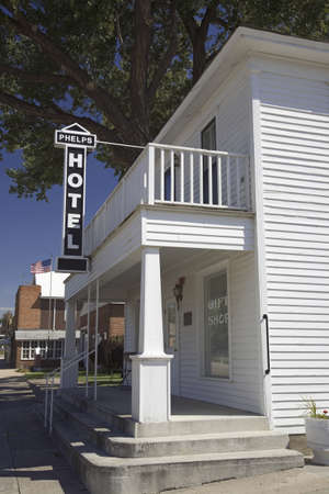 The Historic Phelps Hotel, Big Springs, Nebraska, built in 1885 by the Edwin A. Phelps family, just off the historic Lincoln Highway, US 30.のeditorial素材