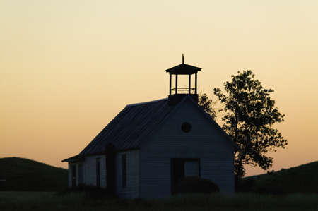 Silhouette of old school house in South Dakota, near Pierreのeditorial素材