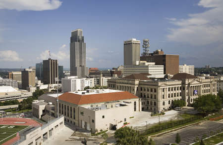 Aerial view of Omaha Nebraska skyline on summer dayのeditorial素材