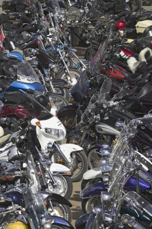 Elevated view of Main Street with motorcycles lining road at the 67th Annual Sturgis Motorcycle Rally, Sturgis, South Dakota, August 6-12, 2007のeditorial素材