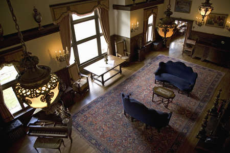 Interior view of great living room at Redstone Castle, in Redstone Colorado, off Colorado's West Elk Loop Scenic Bywayのeditorial素材
