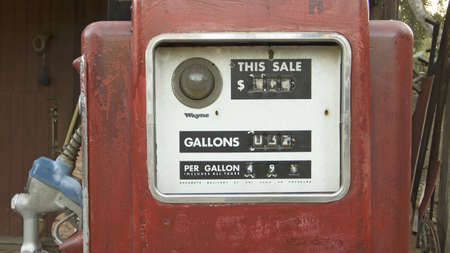 Antique red gas pumps in front of old gas station in Malibu, Southern California north of Los Angelesのeditorial素材
