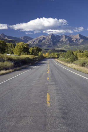 Route 62 on clear sunny autumn day, the road to Telluride Colorado from Ridgeway, Southwestern...