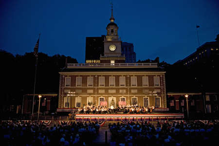 Peter Nero and the Philly Pops performing in front of historic Independence Hall, Philadelphia,...
