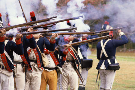 Continental soldiers firing rifles at American Revolutionary War re-enactmentのeditorial素材