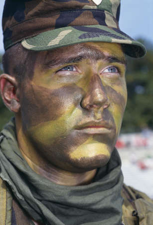 Headshot of soldier in camouflage のeditorial素材