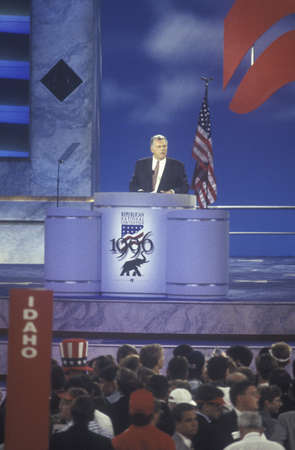 Bill Bennett, former U.S. Secretary of Education, speaks at the 1996 Republican National Convention in San Diego, Californiaのeditorial素材