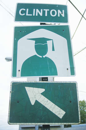 Road sign for Clinton in Clinton, New Hampshireのeditorial素材