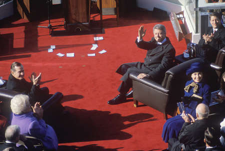 Bill Clinton, 42nd President, waves on Inauguration Day 1993, Washington, DCのeditorial素材