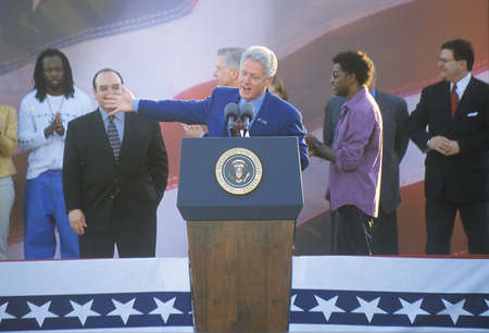Former President Bill Clinton speaks at a Presidential rally for Gore/Lieberman on November 2nd of 2000 in Baldwin Hills, Californiaのeditorial素材
