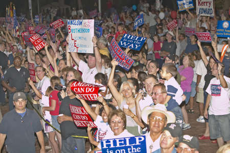 Crowd of Kerry Campaign supporters  with signs, Winslow, AZのeditorial素材