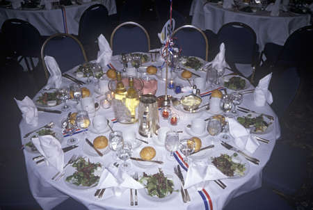 An elegant table setting at a Clinton/Gore 1992 fundraising event のeditorial素材