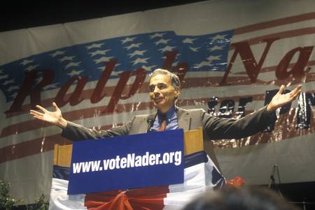 Ralph Nader speaking from podium at 1992 campaign rally at Long Beach Arena, CAのeditorial素材