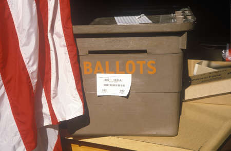 Ballot box in a polling place, CA