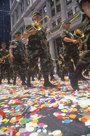 Military Marching Band in Ticker Tape Parade, New York City, New Yorkのeditorial素材