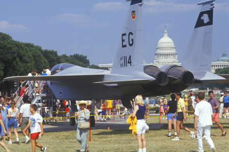 Spectators Looking at Jet Fighter on Display, Washington, D.C.のeditorial素材