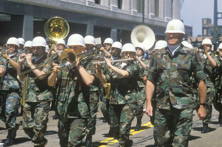 Military Band Marching in the United States Army Parade, Chicago, Illinoisのeditorial素材