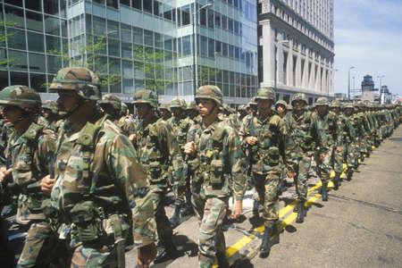 Soldiers Marching in United States Army Parade, Chicago, Illinois のeditorial素材