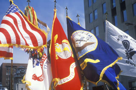 Various Flags of the Armed Forces, United States Army Parade, Chicago, Illinoisのeditorial素材