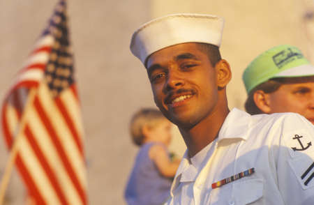 African-American Sailor, Desert Storm Victory Parade, Washington, D.C.のeditorial素材