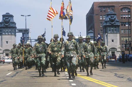 Soldiers Marching in United States Army Parade, Chicago, Illinois 