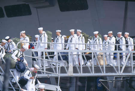 American Sailors Debarking Ship and Returning Home From Seaのeditorial素材
