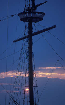 Mast of a schooner at duskのeditorial素材