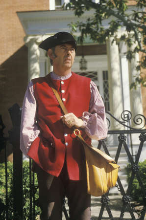 Living history participant posing in Williamsburg, Virginia recreating colonial lifeのeditorial素材