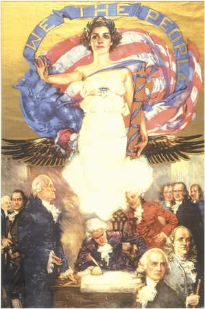 Mural of the Angel of Liberty overlooking the signing of the US Constitution and We The Peopleのeditorial素材