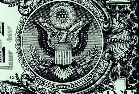 National Seal of the United States of America on American One Dollar Bill Currency